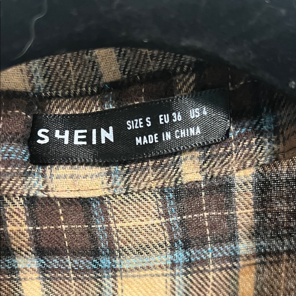 SHEIN Brown and Tan Plaid Button-Down Shirt - Picture 2 of 3